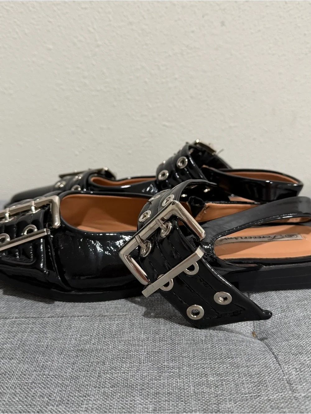 Black Slingback Buckle Grommet Flats
